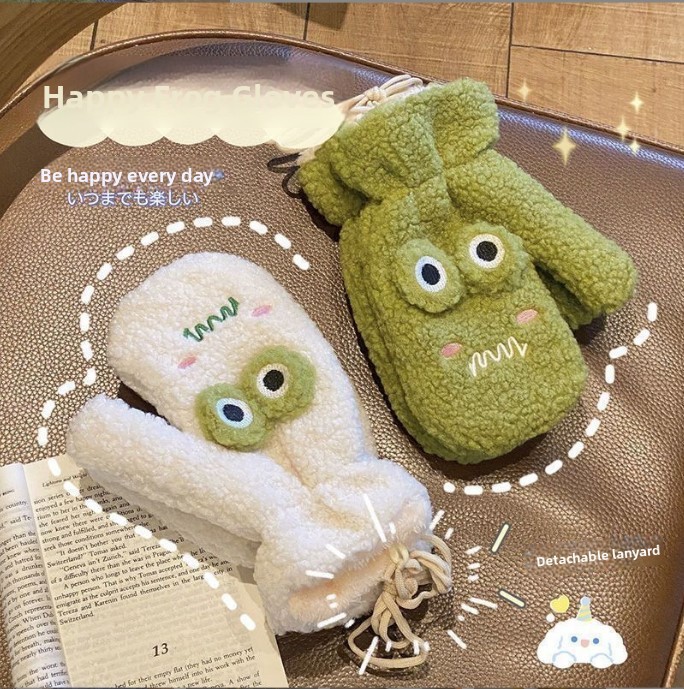 Wool Glove Lined - Sarung Tangan Katak Kartun Hijau Lucu
